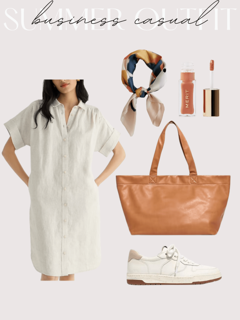 Linen dress and white sneakers outfit