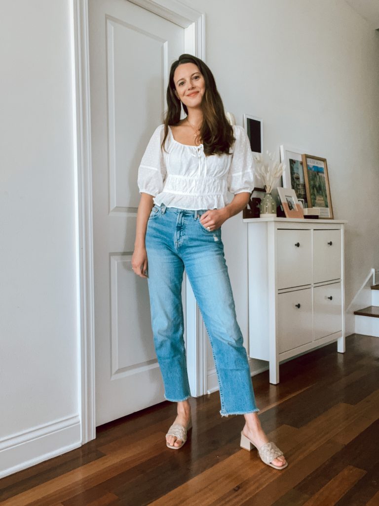 White Peplum and Denim Outfit