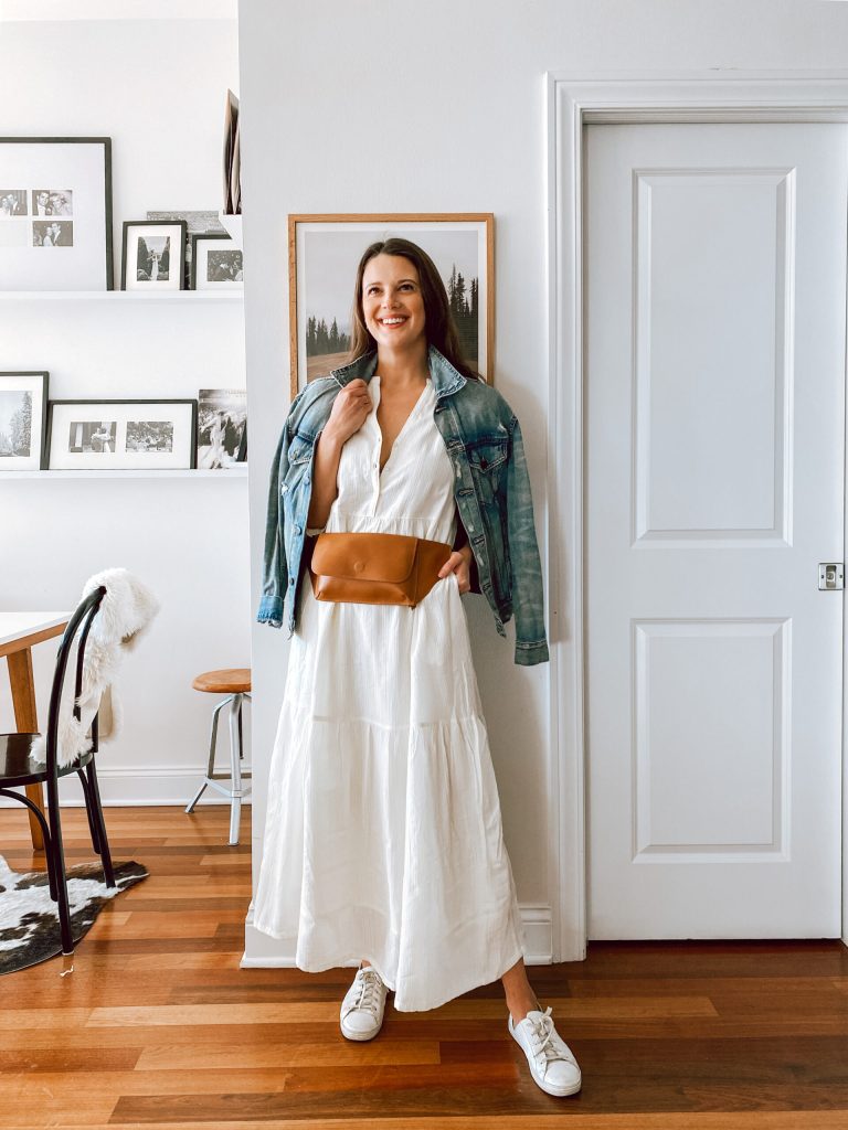 White Dress with Denim Jacket