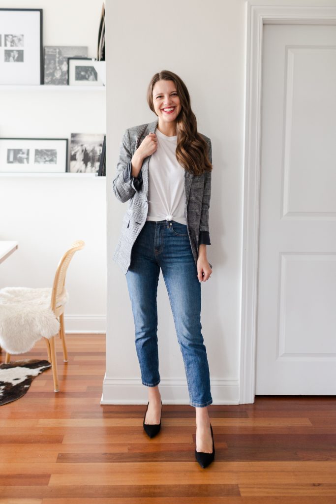 denim and white outfit ideas for work