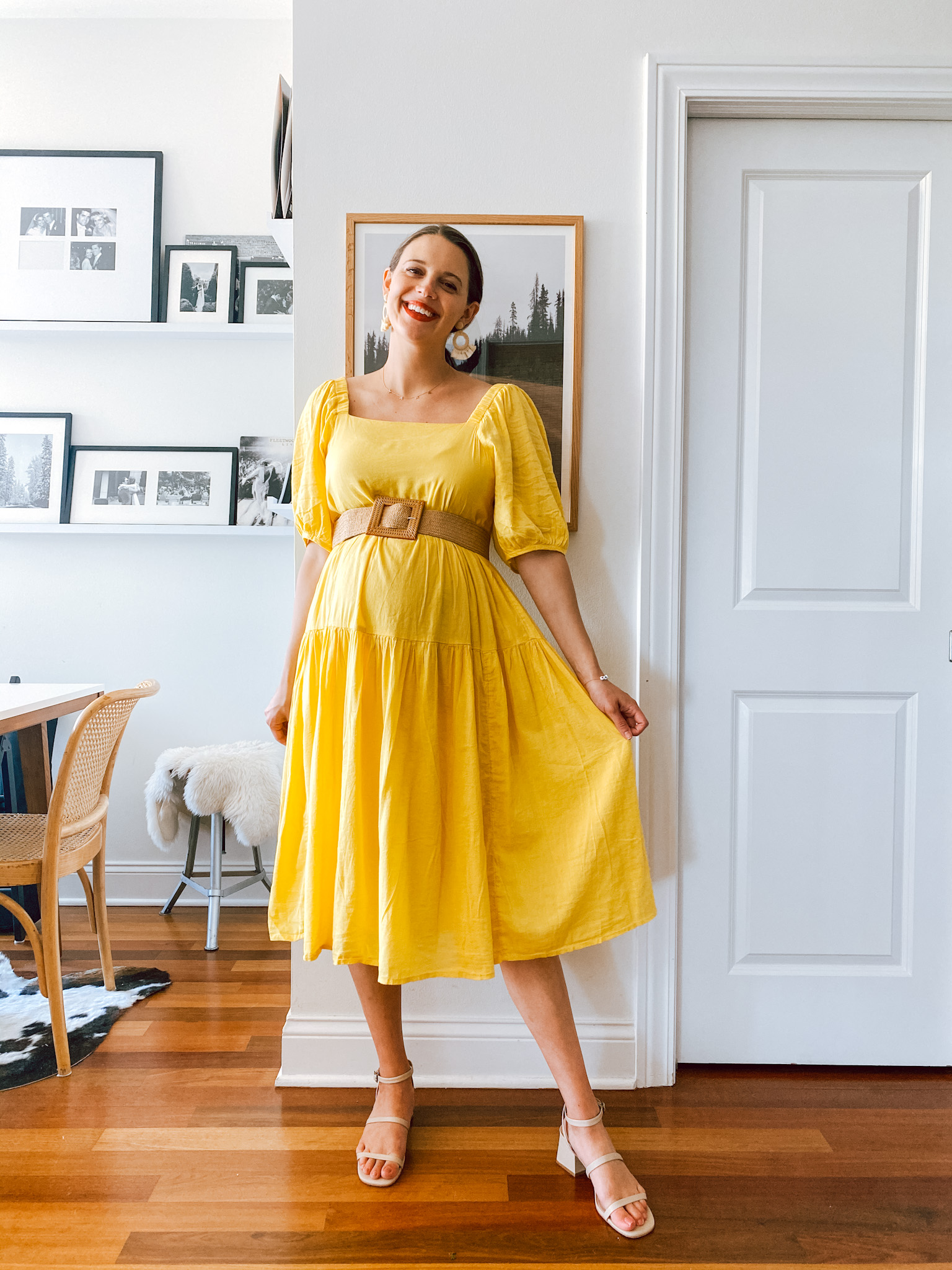 how to style Yellow Puff Sleeve Swing Dress 