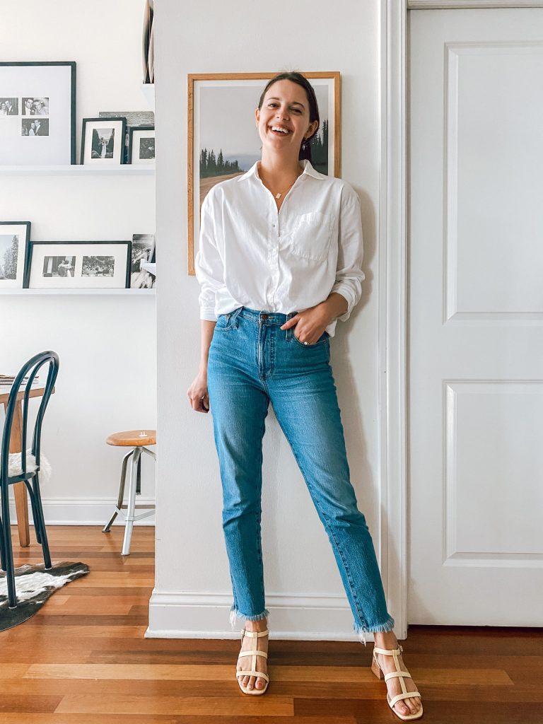 white top and jeans outfit idea