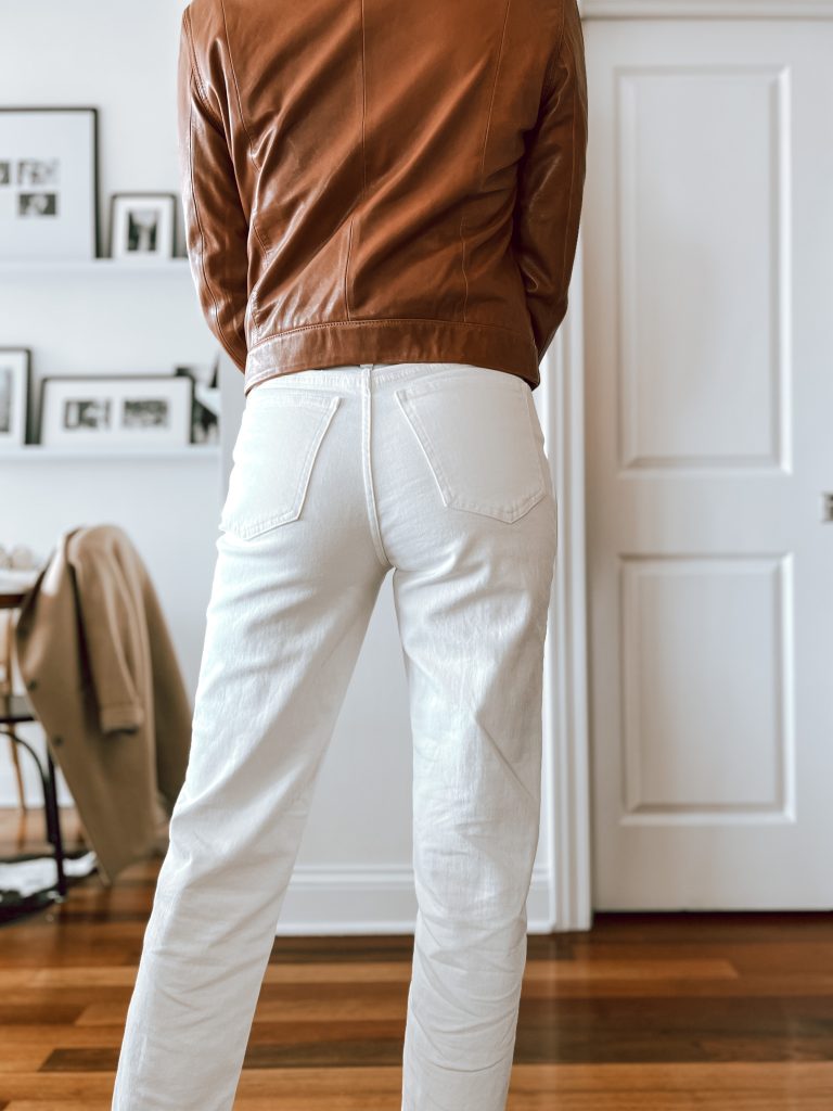 brown leather jacket spring outfit