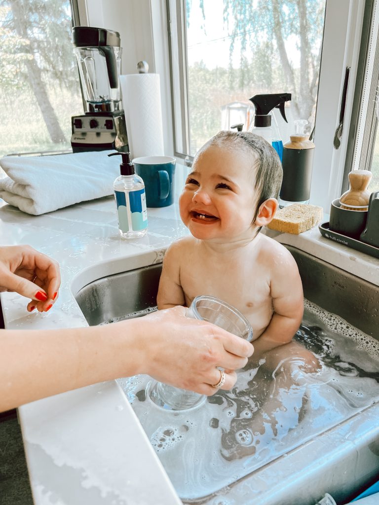 post-beach sink bath for baby