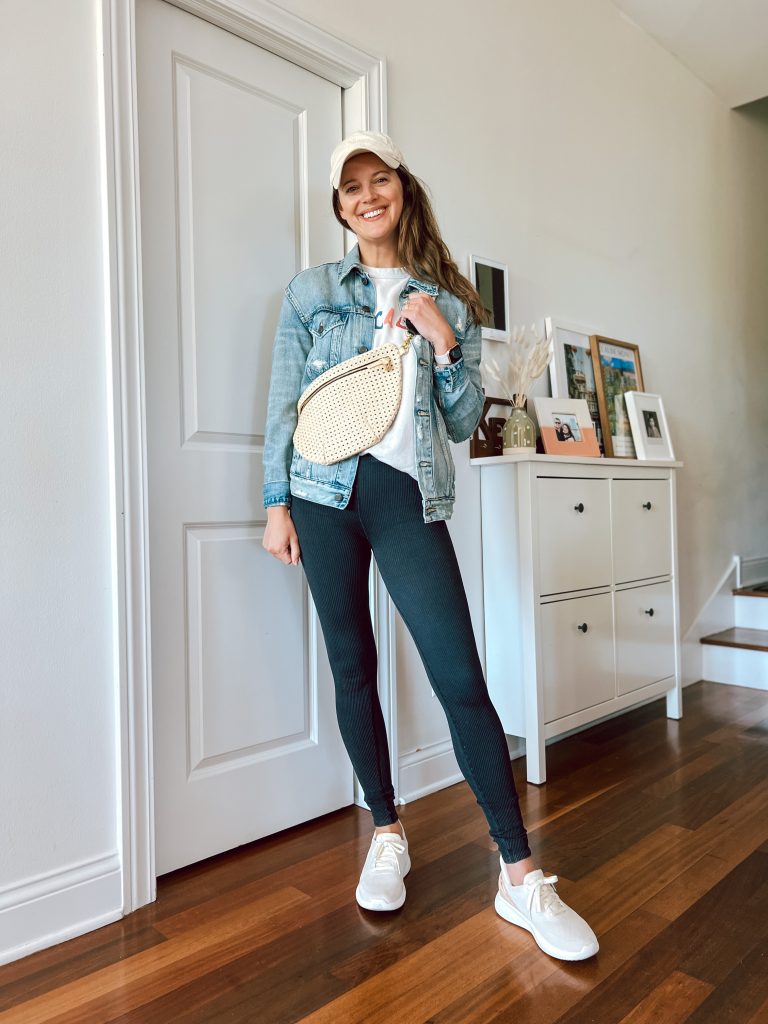 White Shirt, Denim Jacket, and Leggings