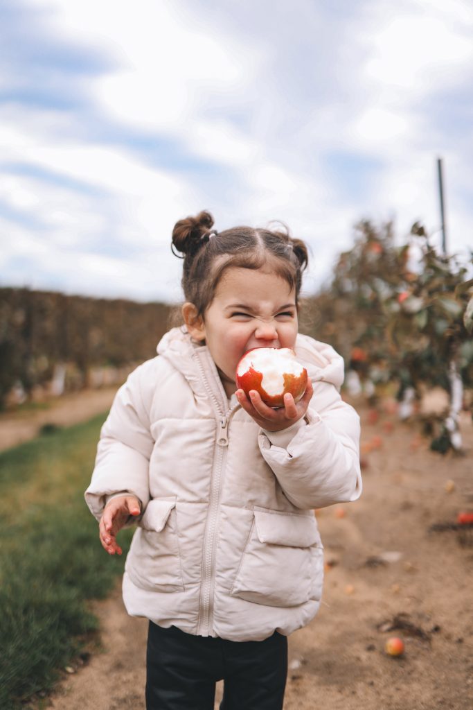 toddler eating apple