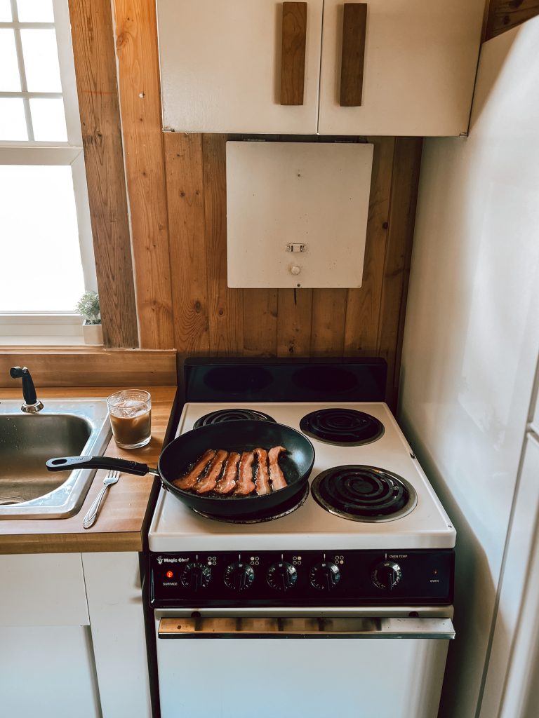 cooking at Michigan cabin rental